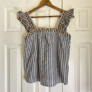 Savanna Jane Striped Embroidered Woven Tank Top Colorful Small